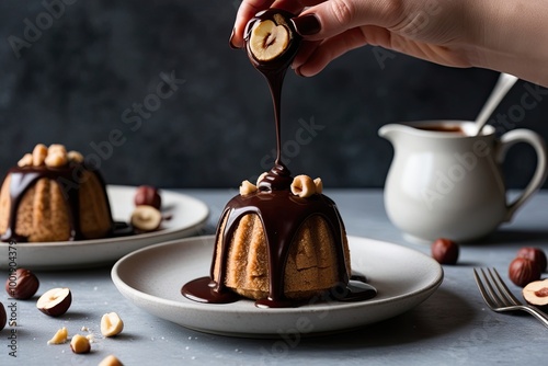 Indulgent Hazelnut Chocolate Drip for Dessert Photography Excellence photo