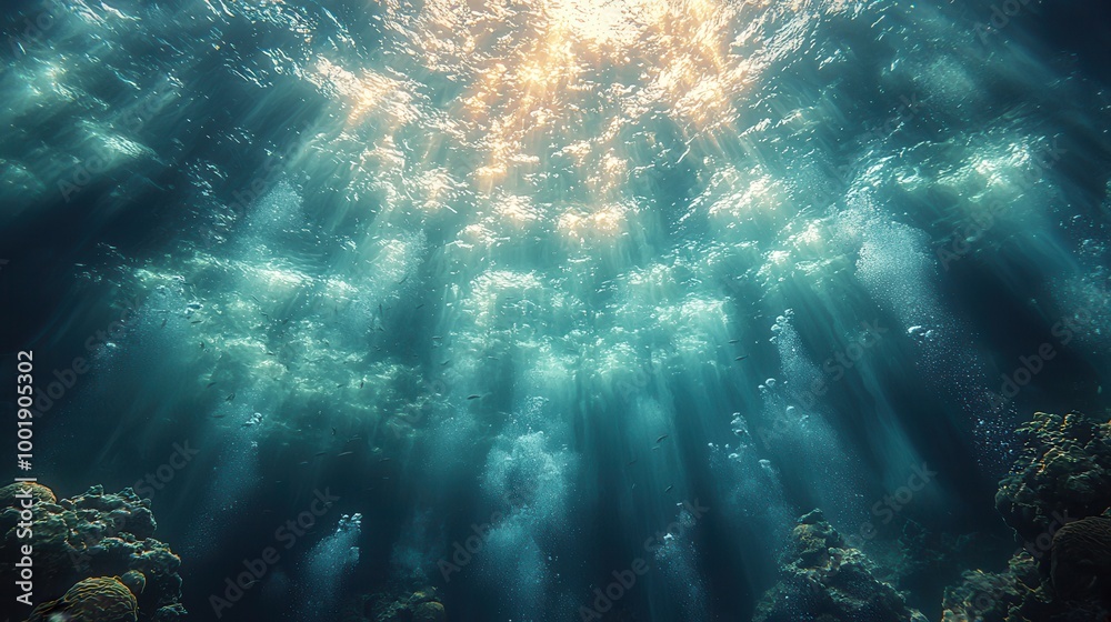 Fototapeta premium Beautiful Sunlight Through Tranquil Ocean Waters