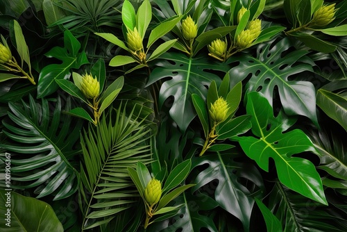 Wallpaper Mural Lush Tropical Leaves and Foliage Jungle Floral Decor with Green Germ Buds Torontodigital.ca