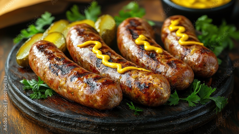 Grilled Sausages on a Vibrant Platter Grilled Sausages on a Vibrant Platter