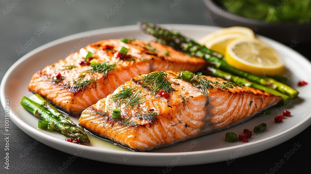 Grilled Salmon Fillets with Dill and Asparagus Grilled Salmon Fillets with Dill and Asparagus