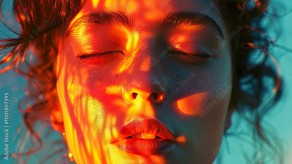 Close-up Portrait of a Woman with Red Light Close-up Portrait of a Woman with Red Light