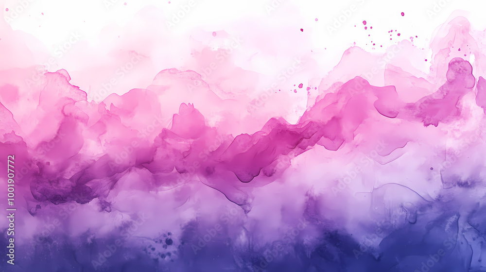 Obraz premium Pink purple watercolor texture background, pink smoke cloud wave painting, pink purple splash art ink paint banner,. Light Painting. Illustration
