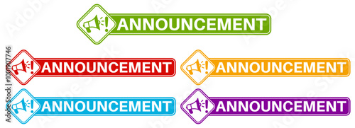 set announcement sticker sign icon. loud speaker symbol announce label template vector illustration	