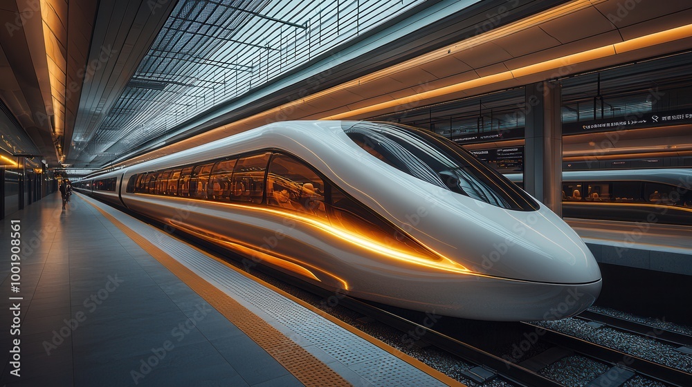 Fototapeta premium Sleek High-Speed Train at Modern Station