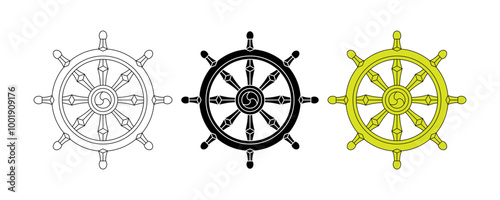 dharmachakra wheel of dharma symbol set isolated on white background