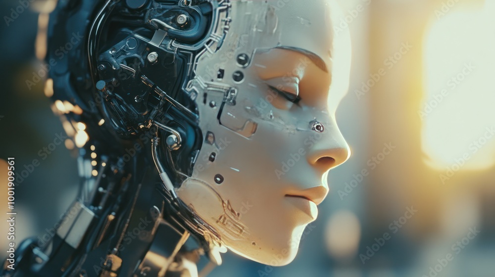 Close-up of a Futuristic Cyborg with Eyes Closed Close-up of a Futuristic Cyborg with Eyes Closed