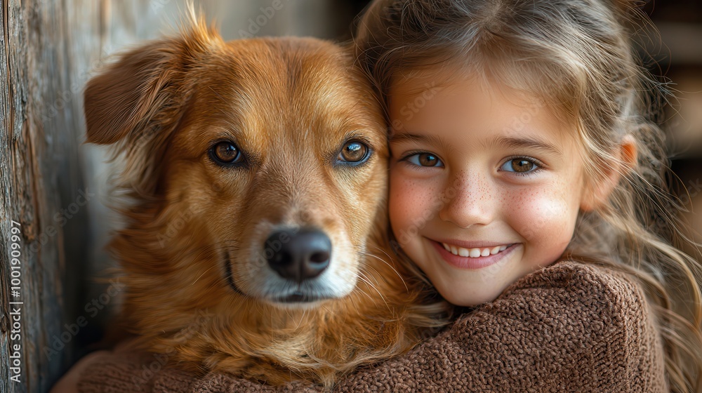 Girl Smiling with Her Adorable Dog Companion Girl Smiling with Her Adorable Dog Companion