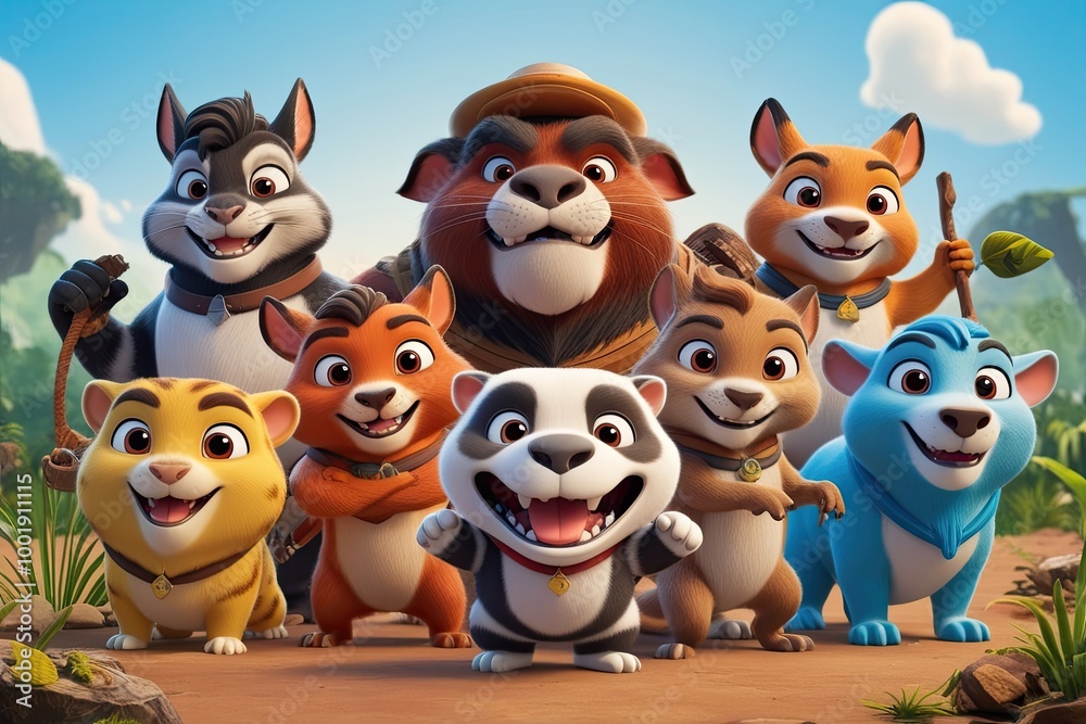 3D Animated Animal Squad Playful Characters with Isolated Background 3D Animated Animal Squad Playful Characters with Isolated Background