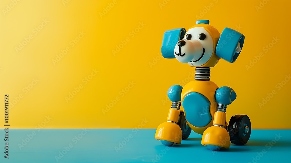 Fototapeta premium A toy robot dog on a blue and yellow background