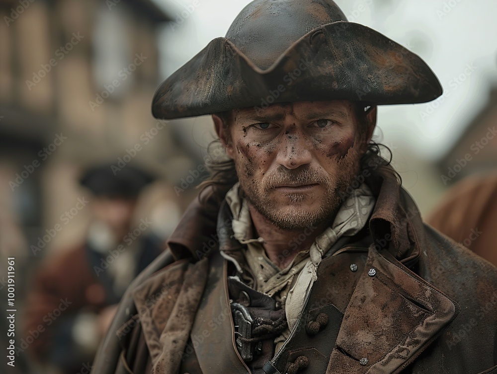 Intense Portrait of a 18th Century Soldier in Historical Costume Intense Portrait of a 18th Century Soldier in Historical Costume