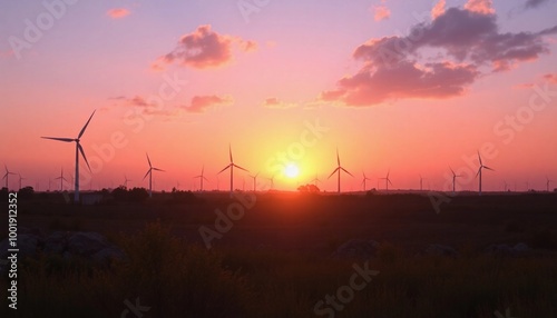  Wind Farm at Sunset with Vibrant Sky 