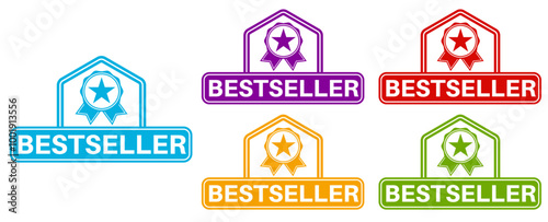 Set trendy colorful bestseller icon sign. guarantee   labels sticker design template Vector illustration