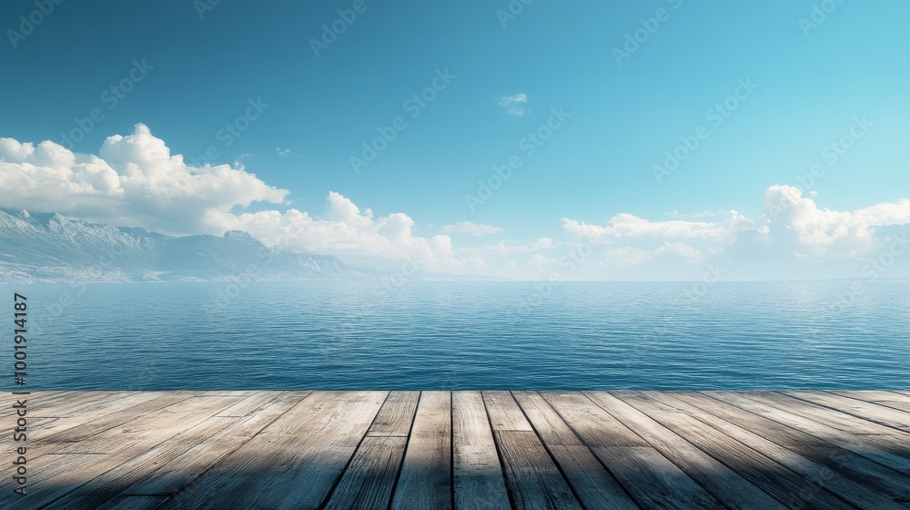 View from a wooden platform with no railings, facing an infinite ocean View from a wooden platform with no railings, facing an infinite ocean
