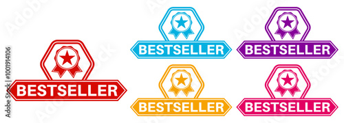 Set trendy colorful bestseller icon sign. guarantee   labels sticker design template Vector illustration