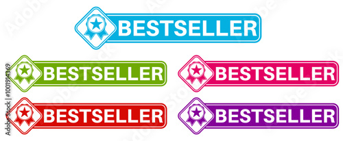 Set trendy colorful bestseller icon sign. guarantee   labels sticker design template Vector illustration