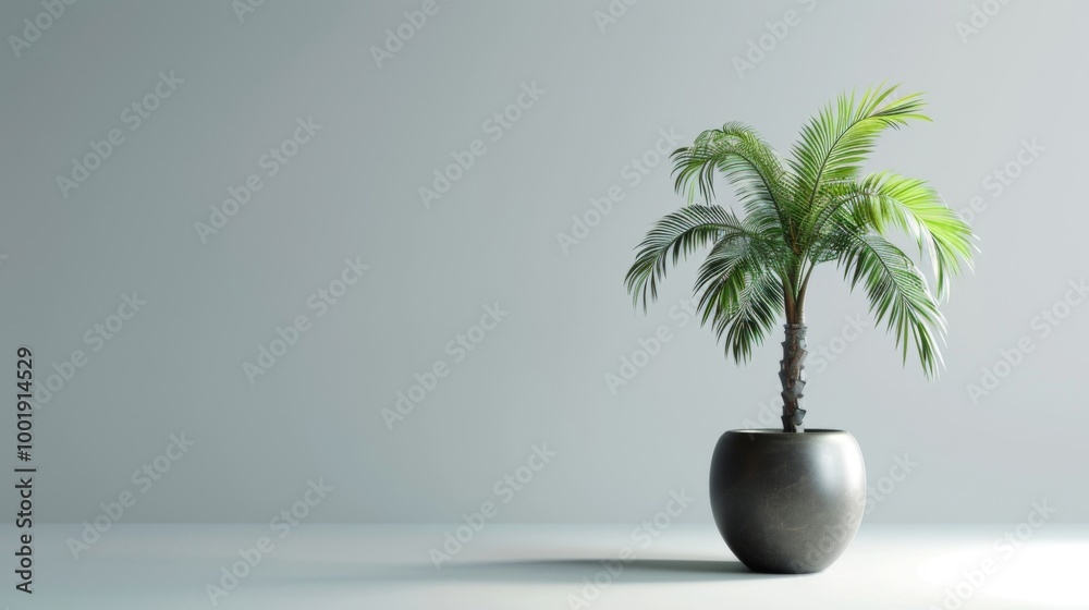 Minimalist 3D Coconut Tree in Simple Pot Minimalist 3D Coconut Tree in Simple Pot