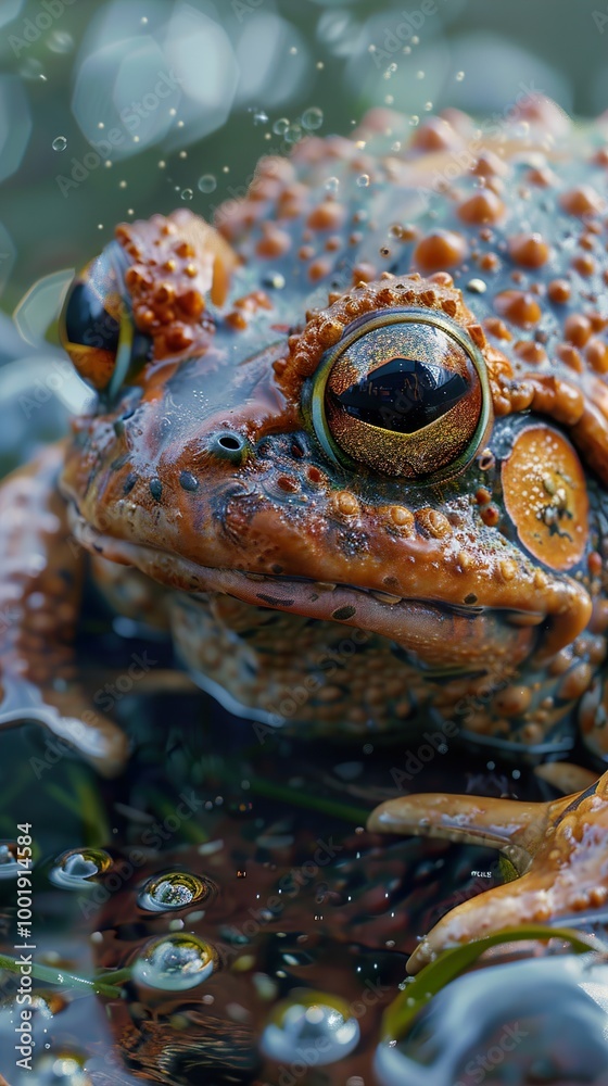 Close-Up of a Frog's Eye with Water Droplets Close-Up of a Frog's Eye with Water Droplets