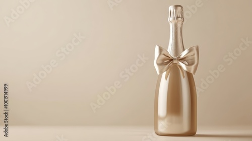 Golden champagne bottle with bow