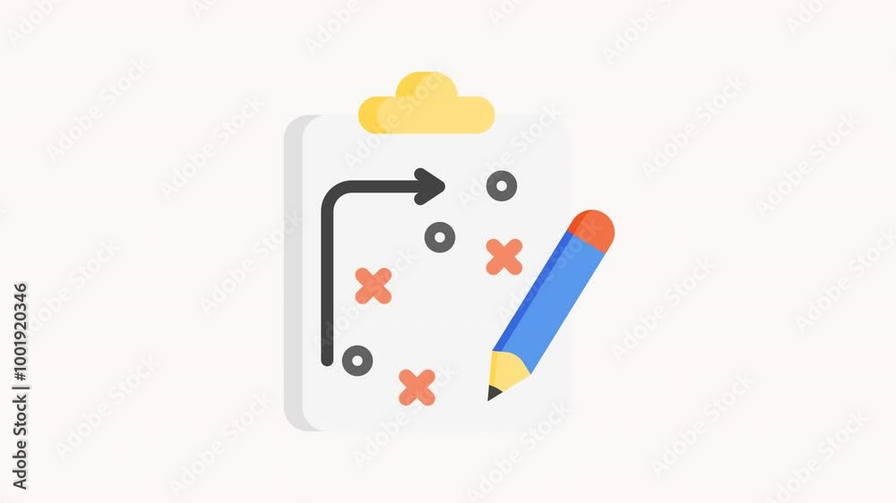 Planning Notes Animation Animated clipboard design with strategy elements like circles, crosses ...