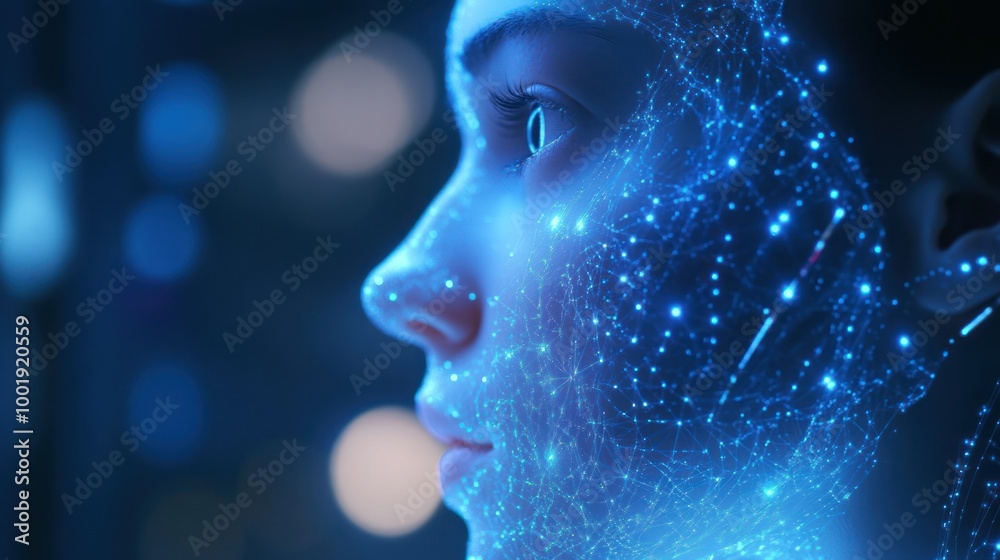 Profile of a Person with a Blue Network Pattern on Their Face Profile of a Person with a Blue Network Pattern on Their Face