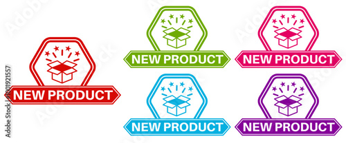 Set Stylish new product icon labels. product launch sign sticker design vector illustration	
