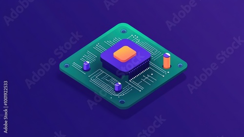A minimalistic circuit board design featuring a simplified browser icon, emphasizing a clean and modern aesthetic. The artwork utilizes bright colors in a limited palette