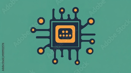 A minimalistic circuit board design featuring a simplified browser icon, emphasizing a clean and modern aesthetic. The artwork utilizes bright colors in a limited palette