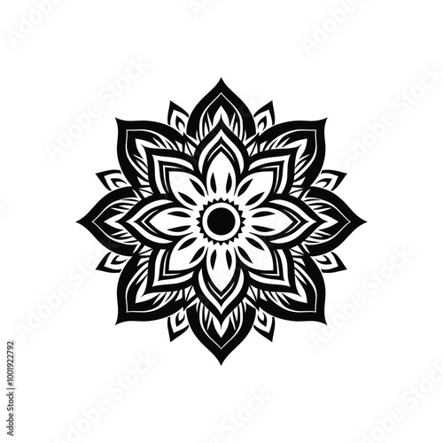 Tableau sur toile Elegant Black and White Lotus Flower Mandala Design for Meditation and Mindfulne