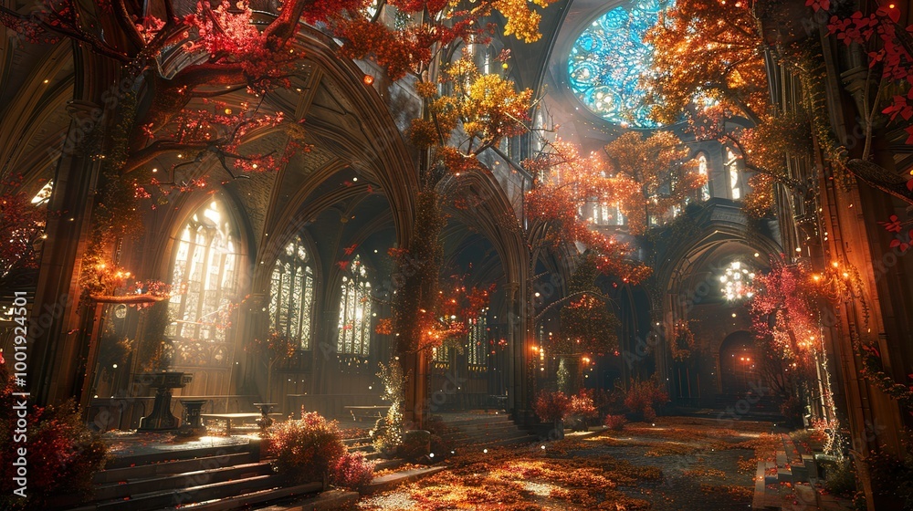 Obraz premium Enchanted Gothic Cathedral: Autumn Light