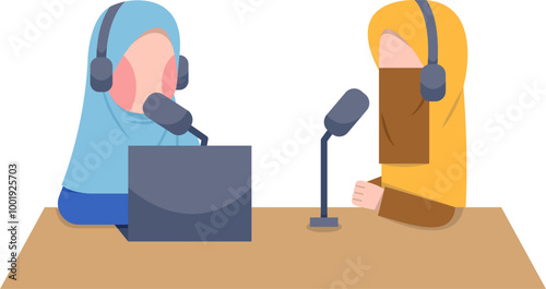 Muslim Women Recording Podcast Illustration