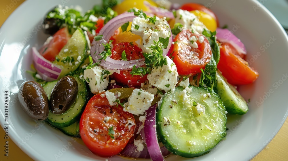 Delicious Greek Salad with Feta Cheese and Fresh Vegetables Delicious Greek Salad with Feta Cheese and Fresh Vegetables
