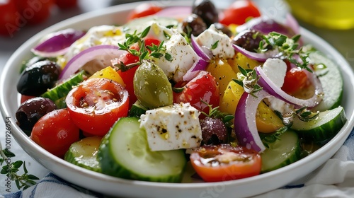 Delicious Greek Salad with Feta Cheese, Tomatoes, and Olives