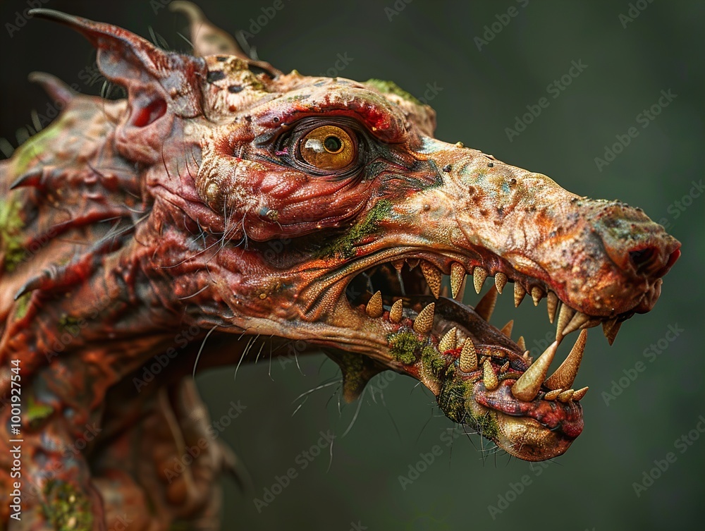 Close-Up of a Terrifying Fantasy Creature with Glowing Eyes Close-Up of a Terrifying Fantasy Creature with Glowing Eyes