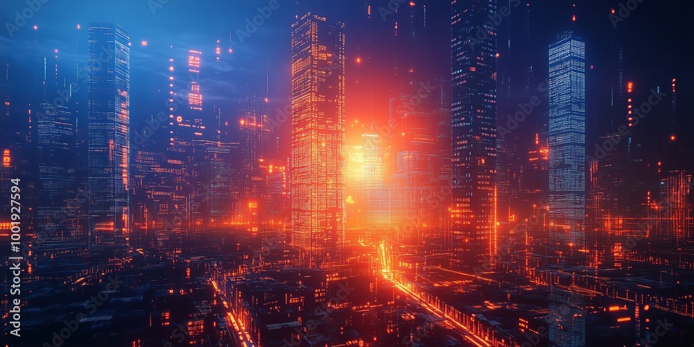 Fototapeta premium Futuristic High-Tech Cityscape with Skyscrapers for Urban Development Concepts