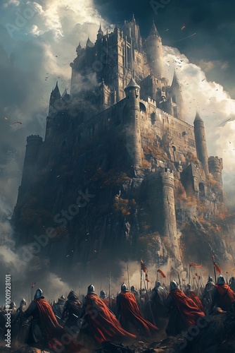 Epic Fantasy Battle Scene Featuring Knights and a Wizard for Imaginative Storytelling