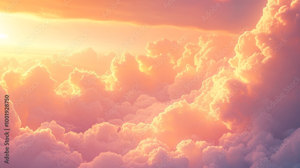 Fototapeta premium A warm evening sky with clouds resembling delicate lace patterns, glowing softly in pink and orange hues