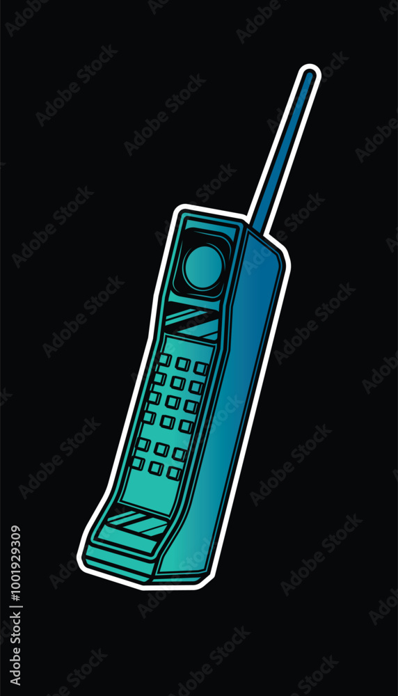 Retro mobile phone with a long antenna. Original vector illustration in vintage style.