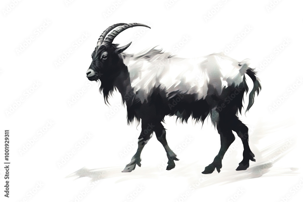 Minimalist brush-painting of a goat in black and white, showcasing traditional Chinese ink techniques with a modern, elegant silhouette. Minimalist brush-painting of a goat in black and white, showcasing traditional Chinese ink techniques with a modern, elegant silhouette.
