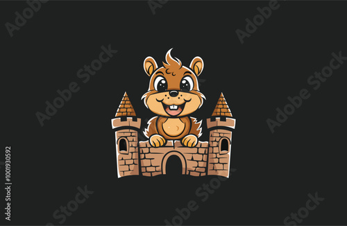 Squirrel castle logo style icon design template vector illustration