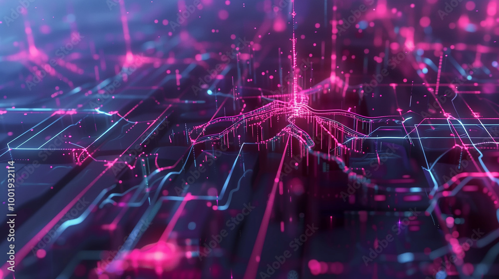 Abstract AI neural network with glowing nodes and digital pathways ...