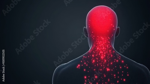 A haunting 3D character grapples with an unrelenting ache, set against a shadowy and dramatic backdrop.