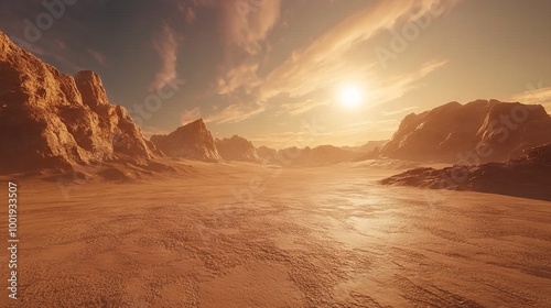 a desert planet landscape scene, flat, cinematic, ultra realistic, dramatic lighting