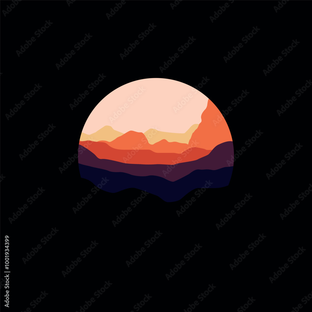 Obraz premium Nature mountains landscape illustration in circle.