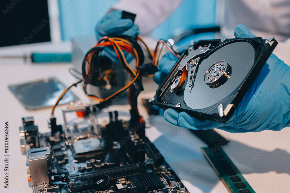 Obraz premium Electronics technician, electronic engineering electronic repair, electronics measuring and testing, repair and maintenance concepts.