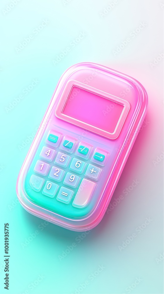 Obraz premium A colorful, translucent calculator with a retro design, blending pink and blue hues.