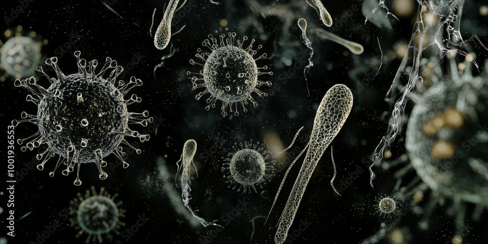 Obraz premium Detailed Rendering of Pathogenic Cells in Action