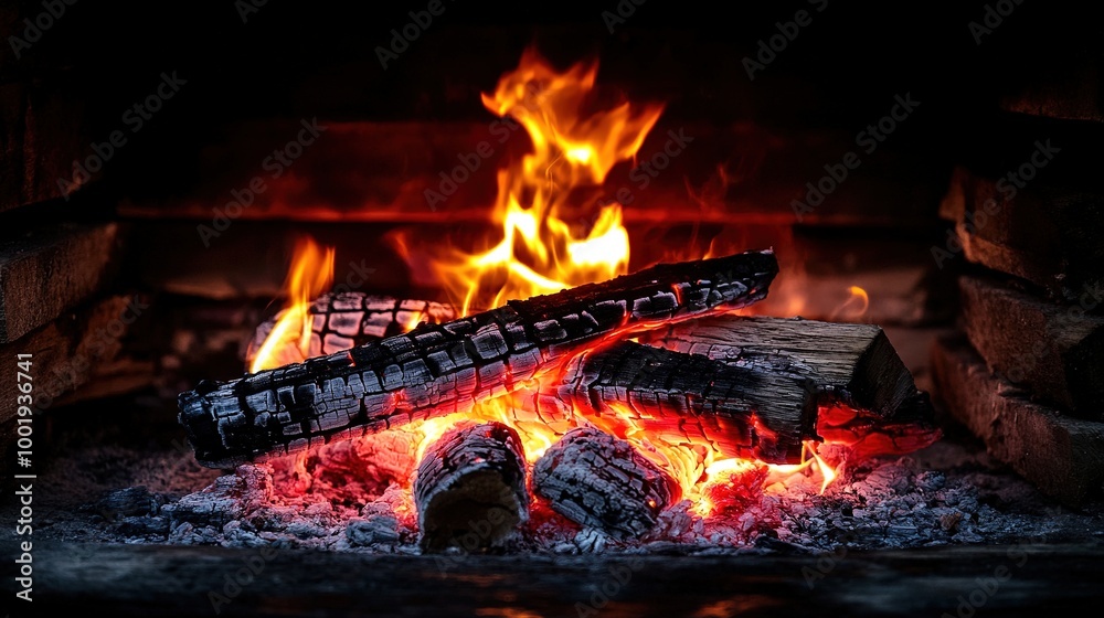 Fototapeta premium wood fire, fire color is pure red with surrounding background