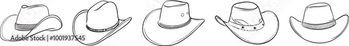 Cowboy hat collection. Set of American traditional Western hats isolated on transparent background.