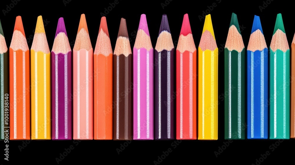 Bright and vibrant colored pencils in sharp tips, perfect for creative art, crafting, and educational projects against a clean backdrop.